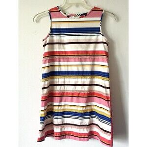 Kate Spade Girls 164 / 14Y Striped Fringe Shift Dress Salmon Pink Multicolor